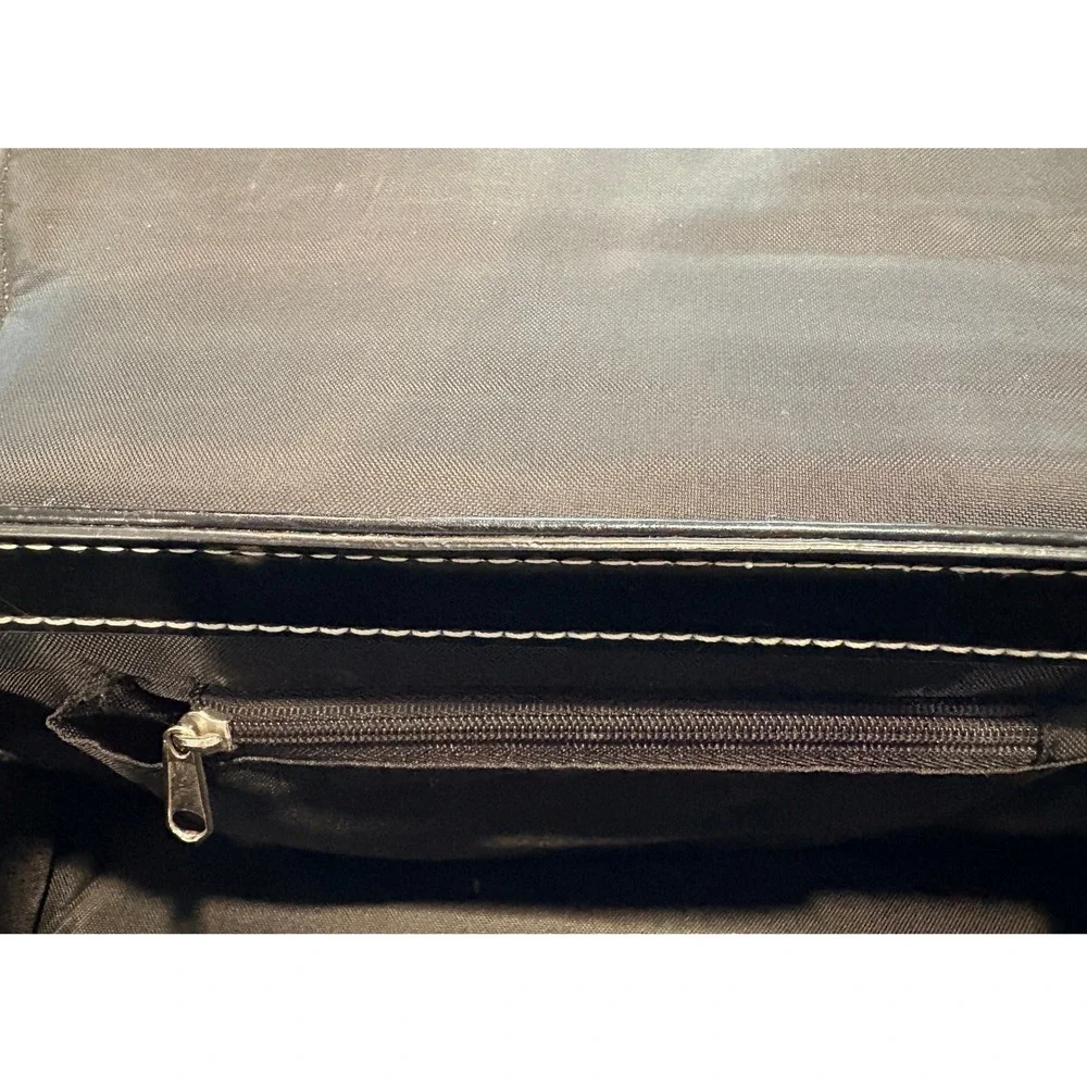 Kate Spade New York Black Leather Top Handle Bag Contrast Stitch Vintage Satchel